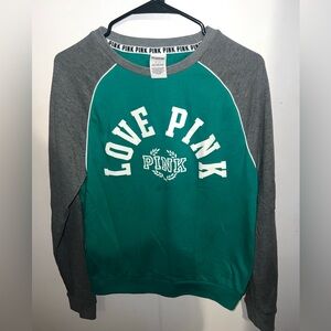 PINK Victoria's Secret Teal and Gray Crew Neck Sweater